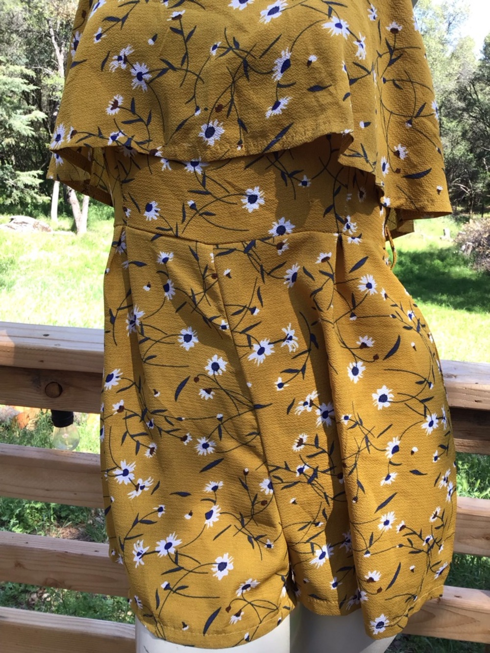Mustard Floral Ruffle Romper - Picture 4 of 9